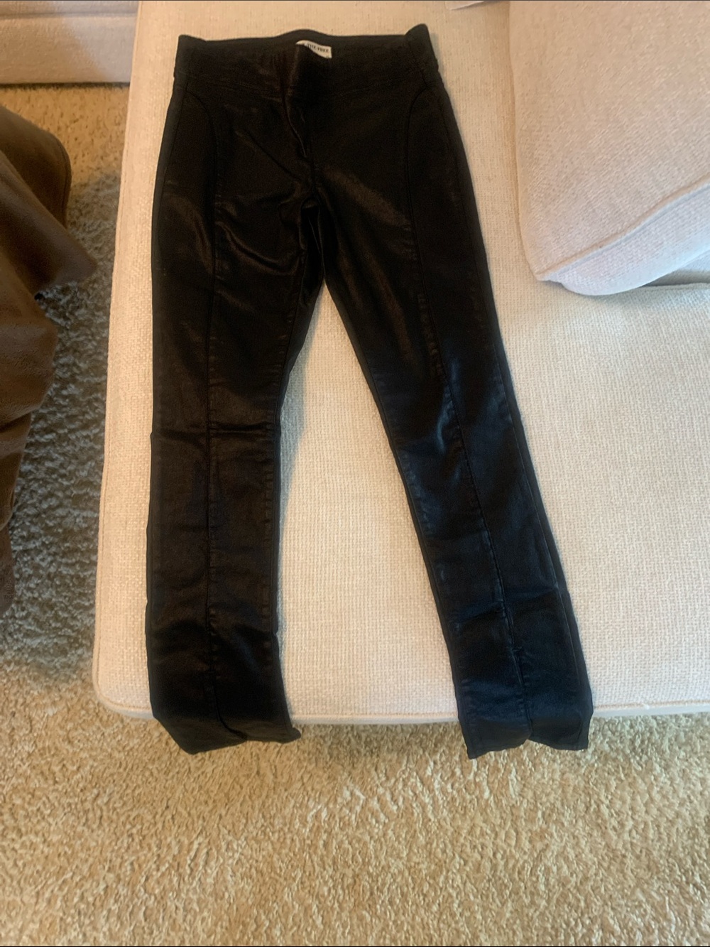 We The Free Black Faux Leather Flare Leggings with Front Slit